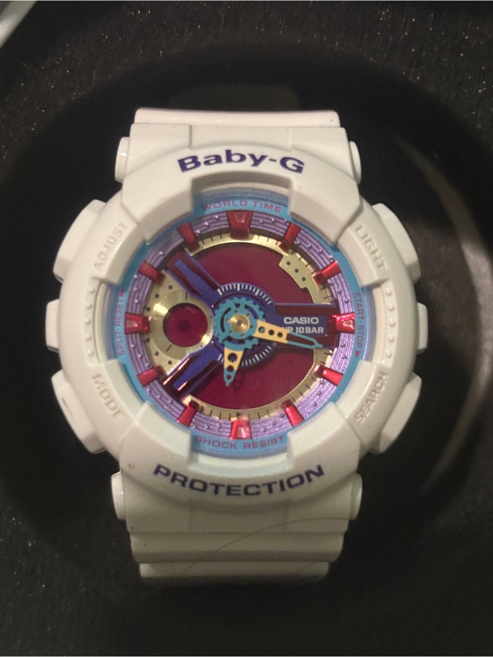 White Women's Baby-G, G-Shock Resistant Watch with Pink Dial